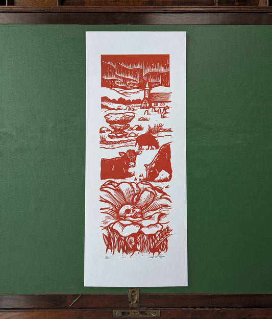 Darkened Hill & Dale - Linocut Print