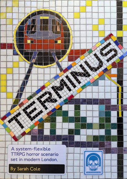 Mosaic cover of a book titled 'Terminus' by Sarah Cole, featuring a stylized cityscape and text.